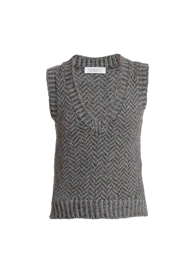 Gabriela Hearst Cresset Cashmere Speckled Herringbone V-Neck Vest