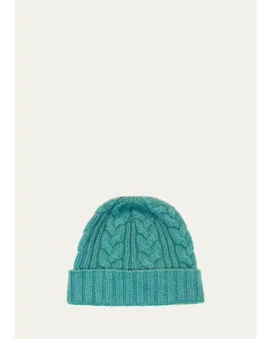 Bergdorf Goodman Men's Cable-Knit Cuffed Cashmere Beanie Hat | Thumbnail 2