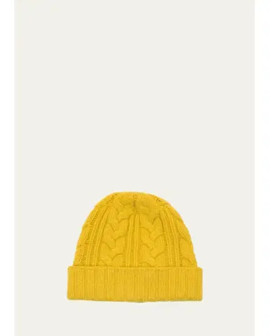 Bergdorf Goodman Men's Cable-Knit Cuffed Cashmere Beanie Hat | Thumbnail 3
