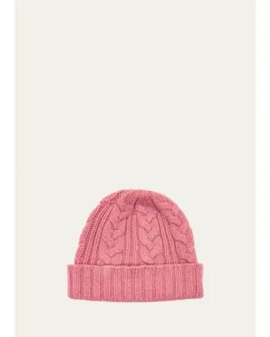 Bergdorf Goodman Men's Cable-Knit Cuffed Cashmere Beanie Hat | Thumbnail 4