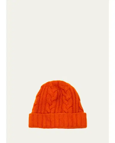 Bergdorf Goodman Men's Cable-Knit Cuffed Cashmere Beanie Hat | Thumbnail 1