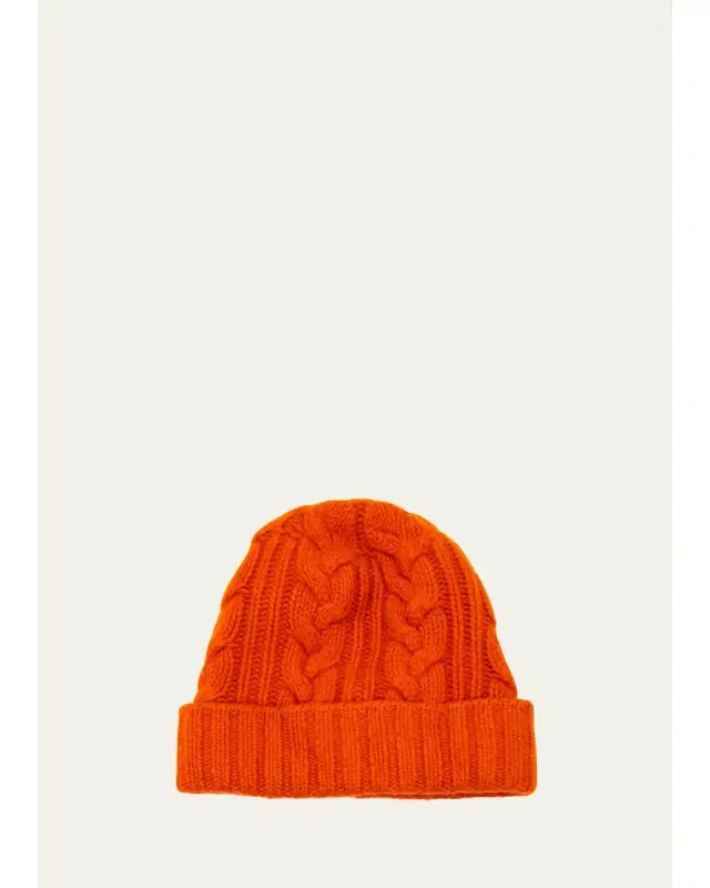 Bergdorf Goodman Men's Cable-Knit Cuffed Cashmere Beanie Hat
