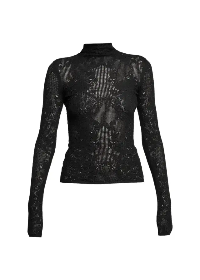 Gabriela Hearst Waite Mock-Neck Lace Knit Long-Sleeve Top