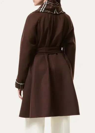 Burberry Verona Check Lapels Belted Double-Wool Wrap Coat | Thumbnail 3 Burberry Verona Check Lapels Belted Double-Wool Wrap Coat | Thumbnail 3