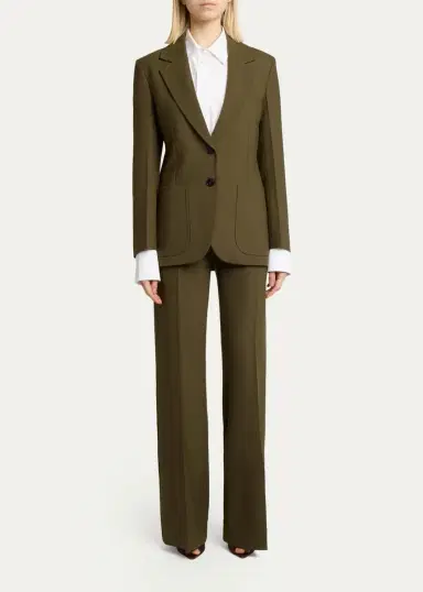 Victoria Beckham Katherine Patch Pocket Wool Single-Breasted Jacket | Thumbnail 2