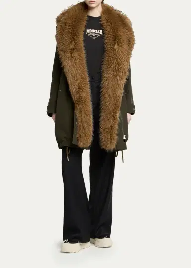 Moncler Halicte Long Down Parka with Faux Fur | Thumbnail 2