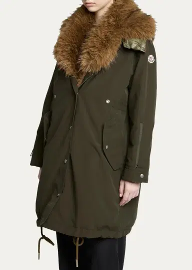 Moncler Halicte Long Down Parka with Faux Fur | Thumbnail 4