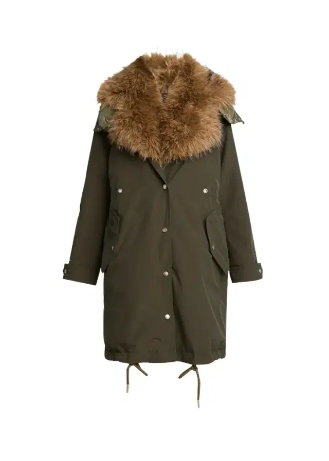 Moncler Halicte Long Down Parka with Faux Fur