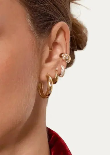 Zoë Chicco 14K Prong Diamond Tapered Dome Hinge Hoop Earrings | Thumbnail 2