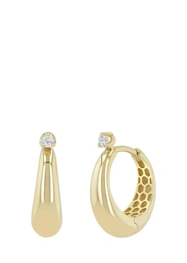 Zoë Chicco 14K Prong Diamond Tapered Dome Hinge Hoop Earrings
