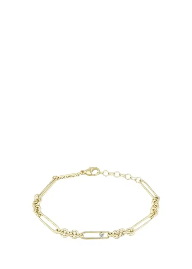Zoë Chicco 14K Single Nested Prong Diamond Large Paperclip and Rolo Bracelet