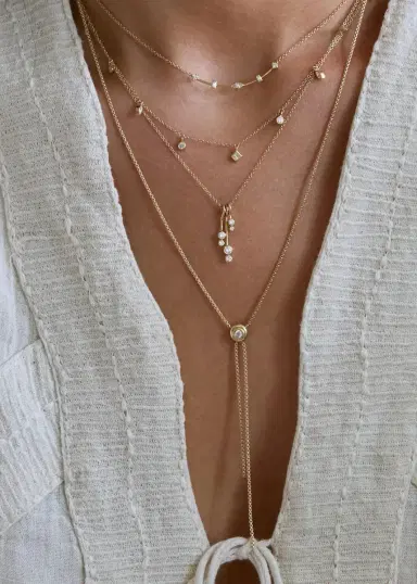 Zoë Chicco 14K Dangling Prong and Bezel Diamond Bar Necklace | Thumbnail 2