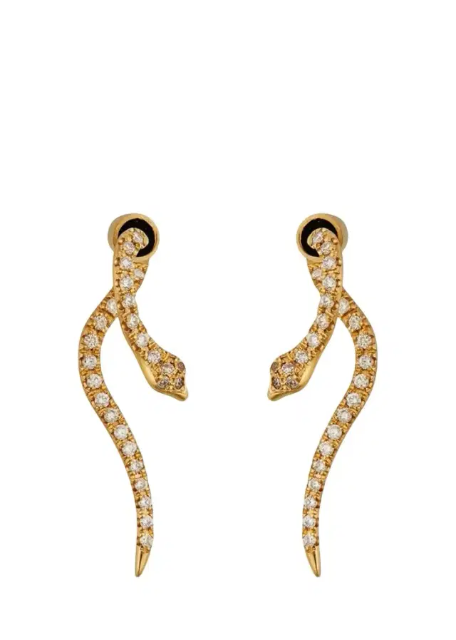 Ileana Makri 18K Yellow Gold Boa Earrings with Diamonds
