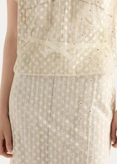 Prada Embellished Floral Mesh A-Line Skirt | Thumbnail 4