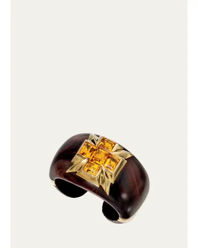 VERDURA 18K Wood Cross Cuff Bracelet with Citrine