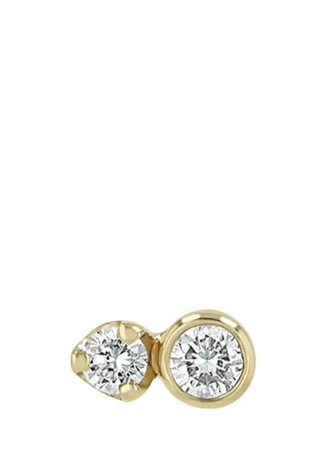 Zoë Chicco 14K Diamond Prong and Bezel Mixed Stud Earring, Single