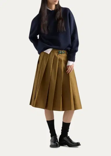 Prada Leather Elbow-Patch Wool Crewneck Sweater | Thumbnail 2