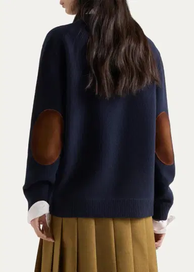 Prada Leather Elbow-Patch Wool Crewneck Sweater | Thumbnail 3