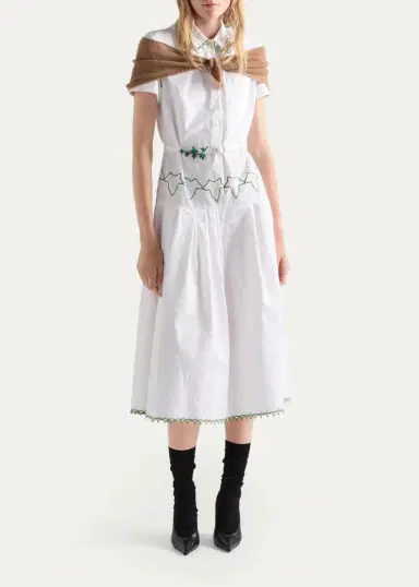 Prada Cotton Poplin A-Line Midi Dress | Thumbnail 2 Prada Cotton Poplin A-Line Midi Dress | Thumbnail 2
