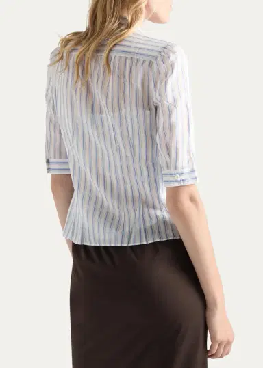 Prada Striped Cupro Short-Sleeve Shirt | Thumbnail 3 Prada Striped Cupro Short-Sleeve Shirt | Thumbnail 3