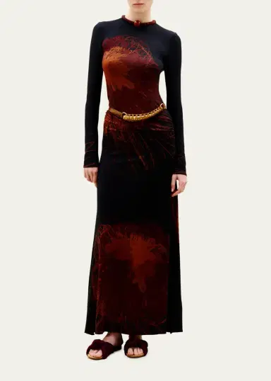 Silvia Tcherassi Gabbice Bead Tubular Collar Long-Sleeve Maxi Dress | Thumbnail 2