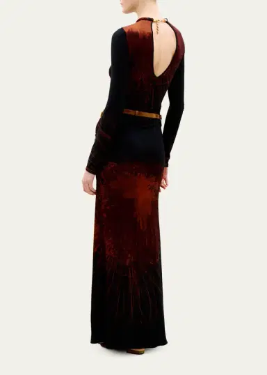 Silvia Tcherassi Gabbice Bead Tubular Collar Long-Sleeve Maxi Dress | Thumbnail 3