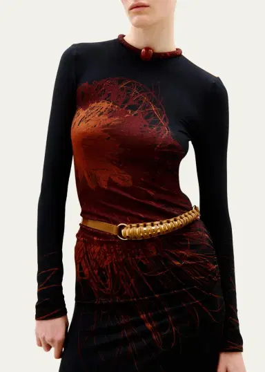 Silvia Tcherassi Gabbice Bead Tubular Collar Long-Sleeve Maxi Dress | Thumbnail 4