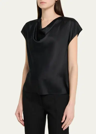 Vince Cowl-Neck Cap-Sleeve Satin Blouse | Thumbnail 4