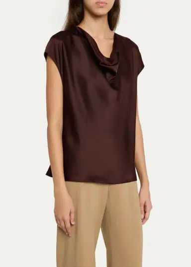 Vince Cowl-Neck Cap-Sleeve Satin Blouse | Thumbnail 8