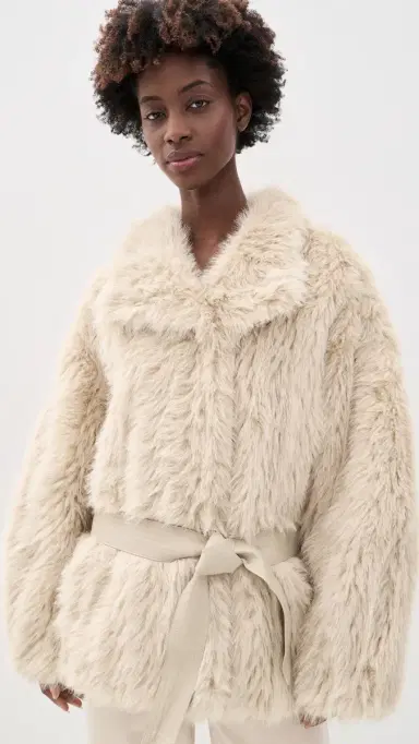 Source Unknown Ilaria Faux Fur Coat Beige M/L | Thumbnail 2