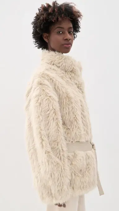Source Unknown Ilaria Faux Fur Coat Beige M/L | Thumbnail 4
