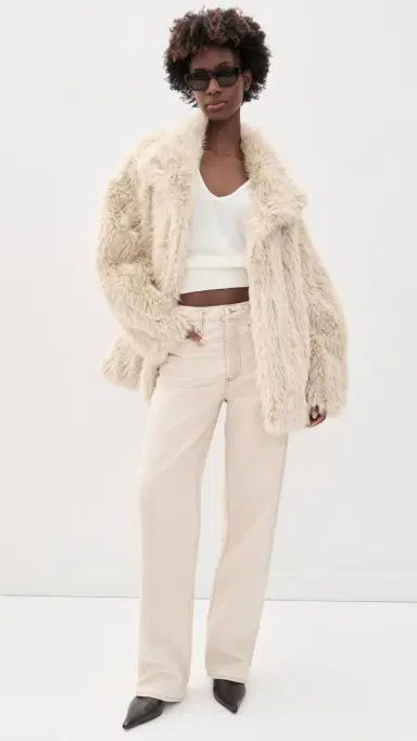 Source Unknown Ilaria Faux Fur Coat Beige M/L | Thumbnail 5