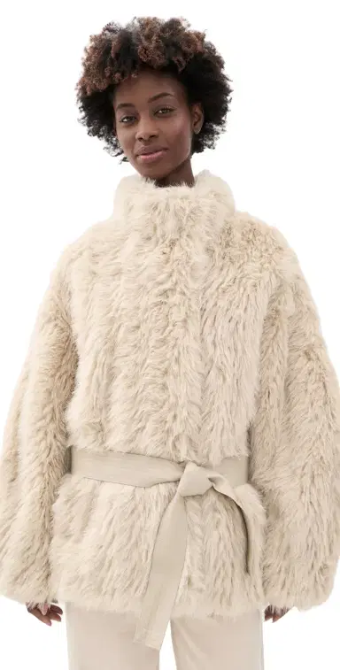 Source Unknown Ilaria Faux Fur Coat Beige M/L | Thumbnail 1