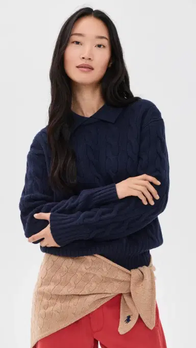 Polo Ralph Lauren Collared Cable Knit Sweater Hunter Navy | Thumbnail 2