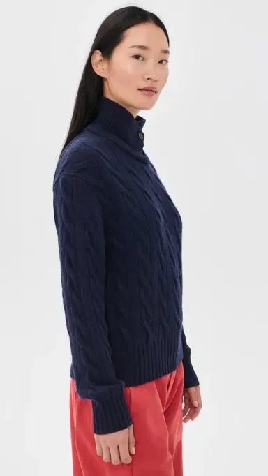 Polo Ralph Lauren Collared Cable Knit Sweater Hunter Navy | Thumbnail 4