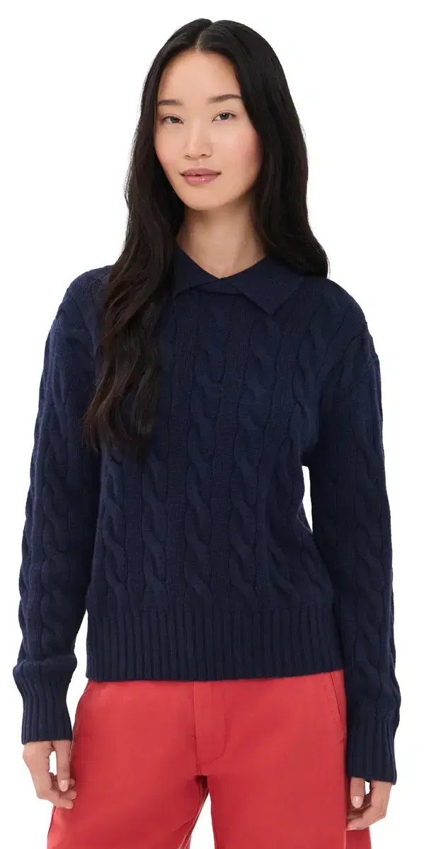 Polo Ralph Lauren Collared Cable Knit Sweater Hunter Navy