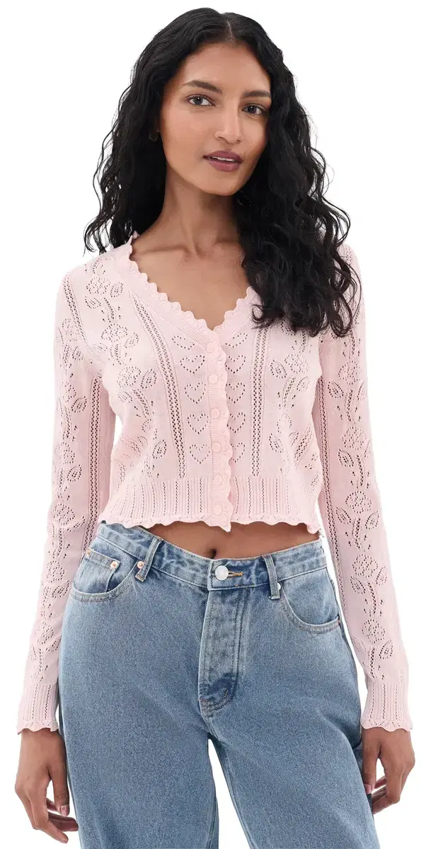 LoveShackFancy ibella Cropped Cardigan Pink Iris