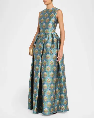 Reem Acra Sleeveless Metallic Brocade Ball Gown | Thumbnail 4 Reem Acra Sleeveless Metallic Brocade Ball Gown | Thumbnail 4