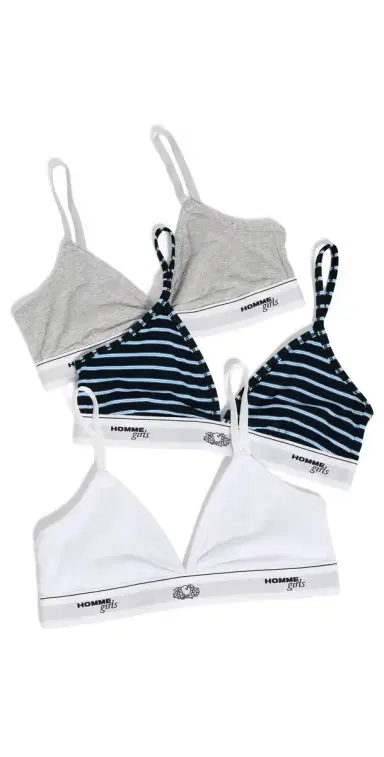 Hommegirls x Fruit of The Loom Triangle Bra 3 Pack Stripe Heather Grey/White | Thumbnail 1 Hommegirls x Fruit of The Loom Triangle Bra 3 Pack Stripe Heather Grey/White | Thumbnail 1