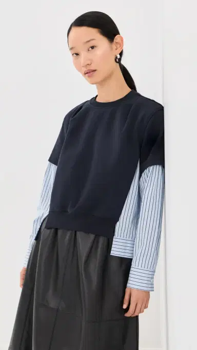 3.1 Phillip Lim Stripe Poplin Combo Sweatshirt Midnight/Sky Multi M | Thumbnail 2
