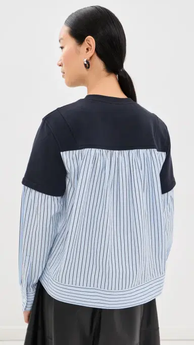 3.1 Phillip Lim Stripe Poplin Combo Sweatshirt Midnight/Sky Multi M | Thumbnail 3