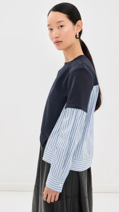 3.1 Phillip Lim Stripe Poplin Combo Sweatshirt Midnight/Sky Multi M | Thumbnail 4
