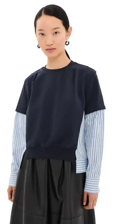3.1 Phillip Lim Stripe Poplin Combo Sweatshirt Midnight/Sky Multi M | Thumbnail 1