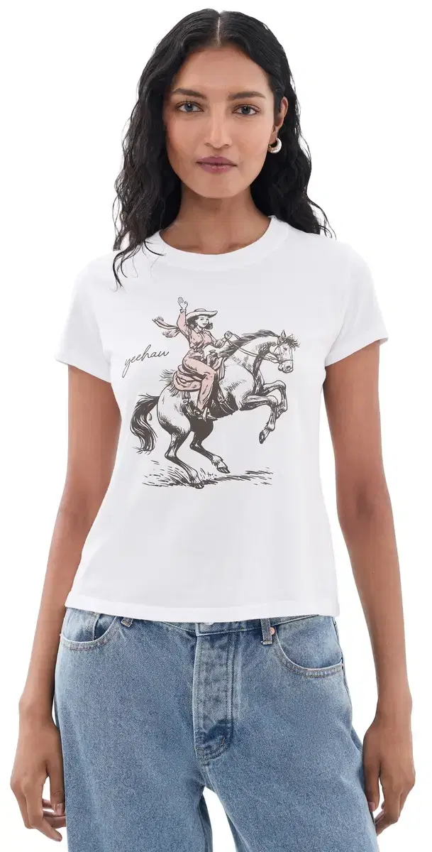 Sunny Somewhere Yeehaw Cowgirl Crew Tee White L