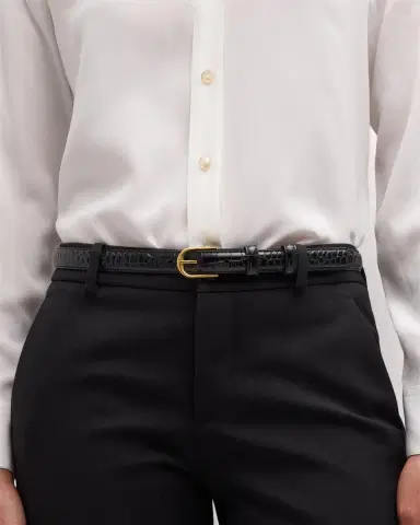 Nili Lotan Jane Croc Leather Thin Belt | Thumbnail 2 Nili Lotan Jane Croc Leather Thin Belt | Thumbnail 2