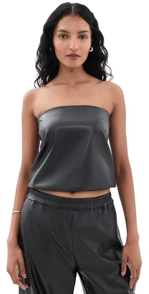 Wayf Camryn Faux eather Strapless Top Black