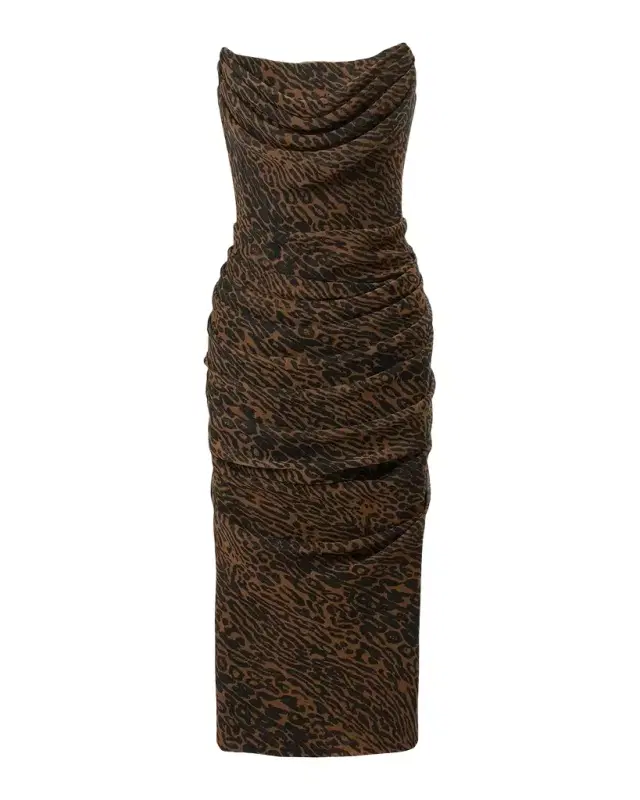 Carolina Herrera Strapless Leopard Chiffon Knee-Length Dress