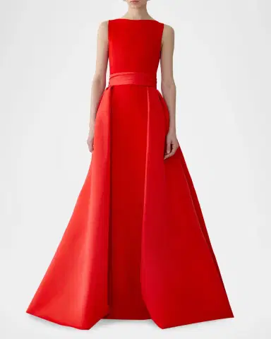 Carolina Herrera Sleeveless Boatneck Silk Overskirt Column Gown | Thumbnail 2