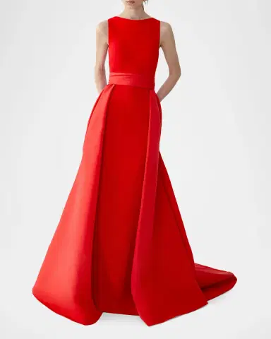 Carolina Herrera Sleeveless Boatneck Silk Overskirt Column Gown | Thumbnail 4