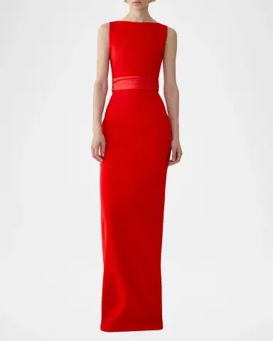 Carolina Herrera Sleeveless Boatneck Silk Overskirt Column Gown | Thumbnail 5
